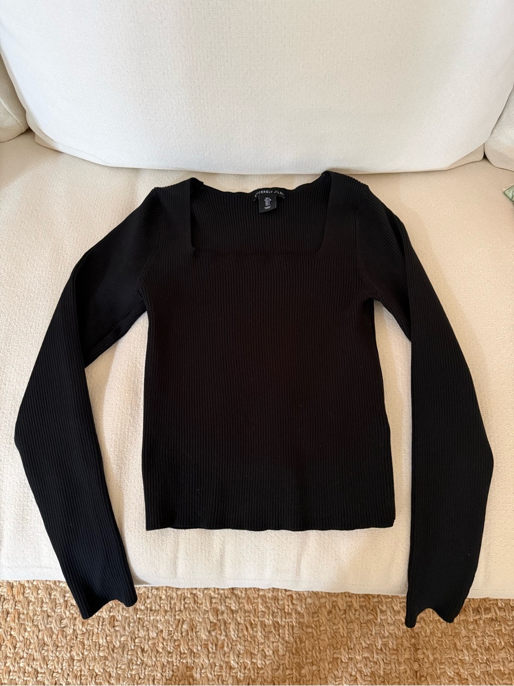 Sincerely Jules Black Ribbed Square Neck Top